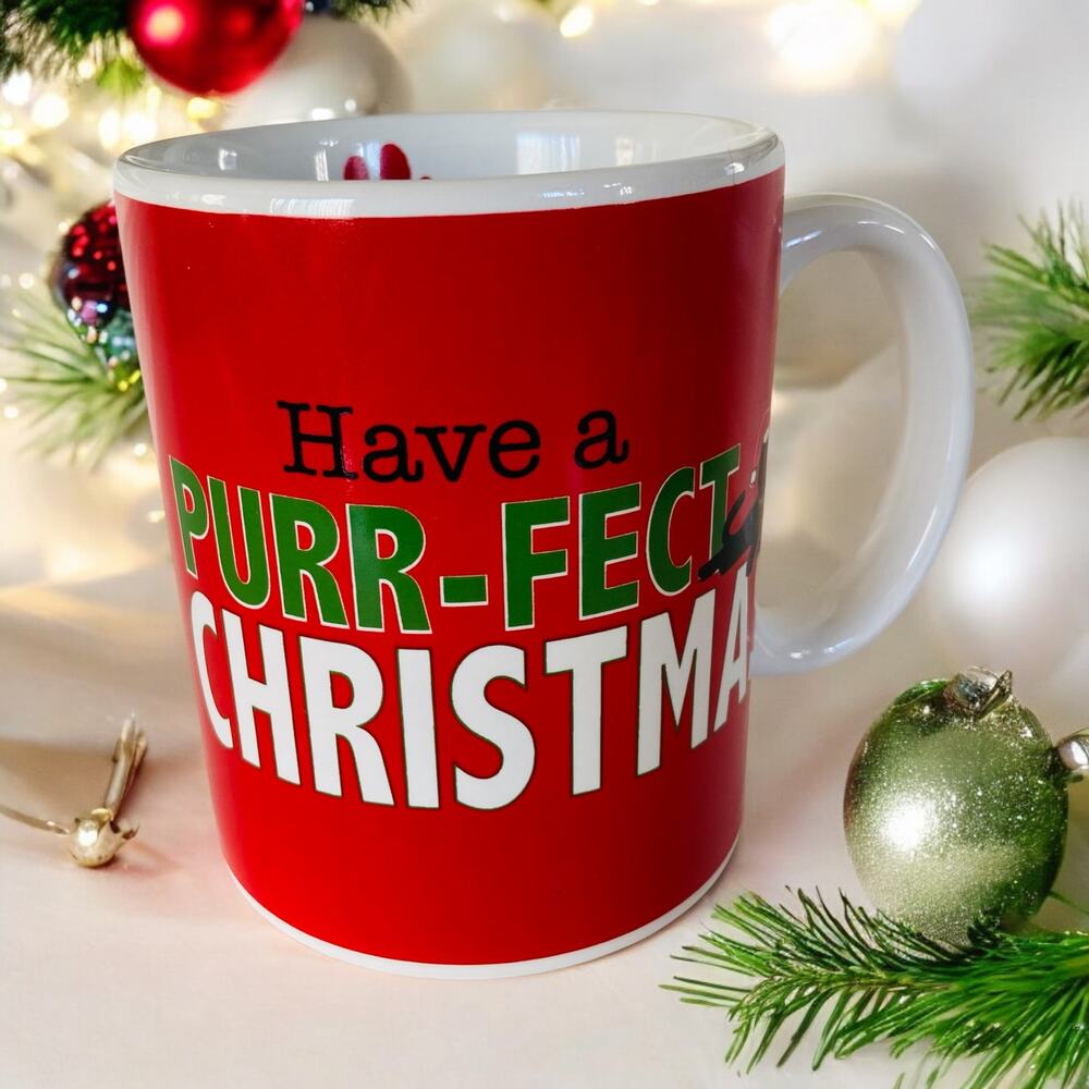 New Ceramic 16 oz Purrfect Christmas Black Cat Kitty Kitten Lover Tea Coffee Mug